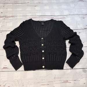 Lucky Brand Black Crochet Button Cardigan Size XL